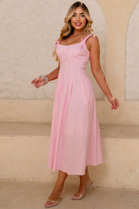 Vestido Ornela Com Pregas e Detalhe Laço Na Alça - Rosa