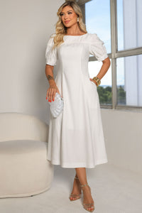 Vestido Midi Ohana Manga Curta Com Bolso e Zíper -  Off White