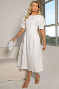 Vestido Midi Ohana Manga Curta Com Bolso e Zíper -  Off White