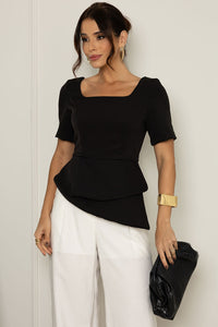 Blusa Alexia Manga Curta Com Zíper nas Costas - Preto