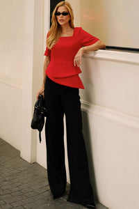 Blusa Alexia Manga Curta Com Zíper nas Costas - Vermelho