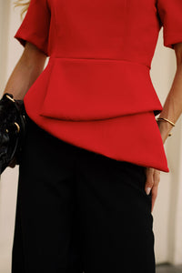 Blusa Alexia Manga Curta Com Zíper nas Costas - Vermelho