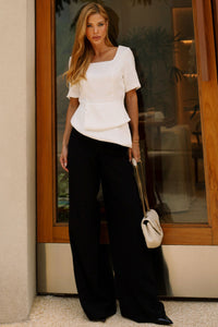 Blusa Alexia Manga Curta Com Zíper nas Costas - Off White