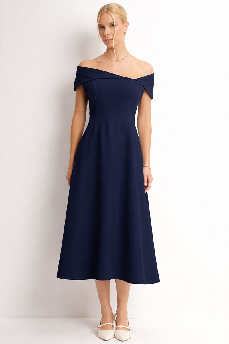 Vestido Antônia Ombro a Ombro - Azul Marinho