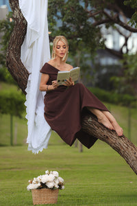Vestido Antônia Ombro a Ombro - Marrom