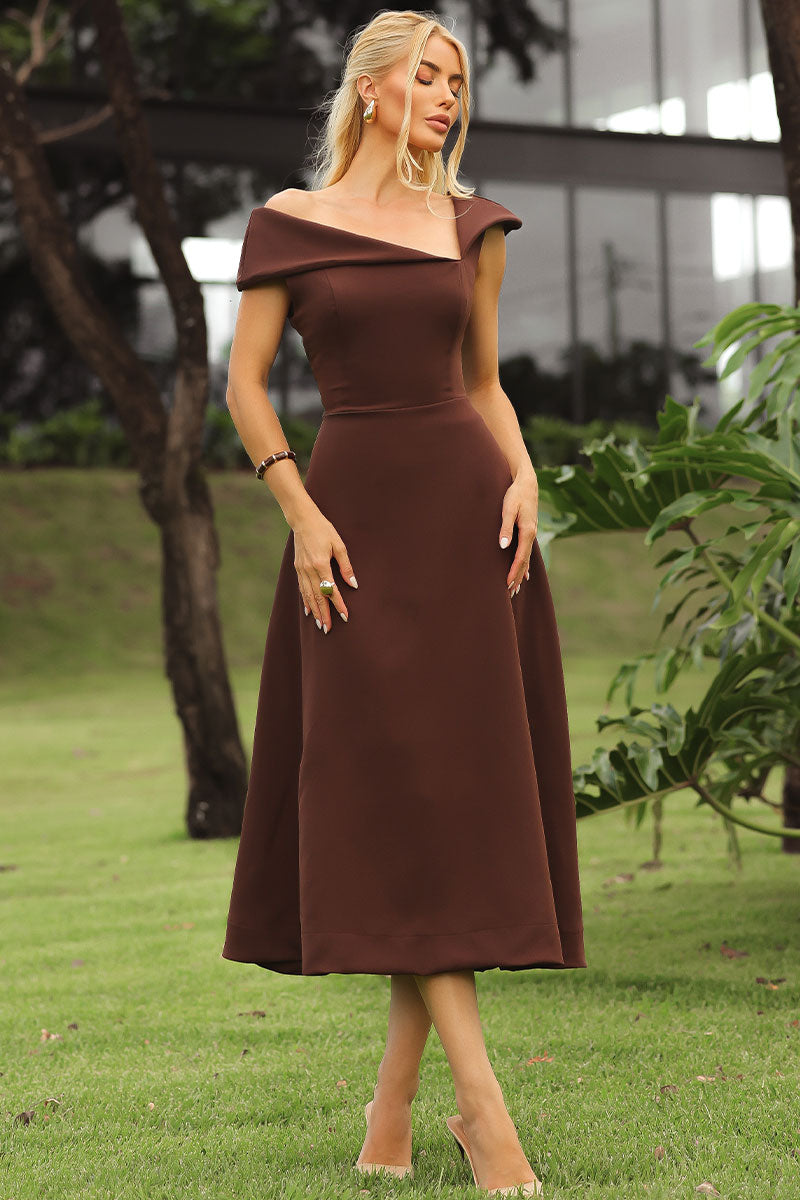 Vestido Antônia Ombro a Ombro - Marrom