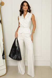 Conjunto Francisca Risca de Giz Calça Com Colete - Off White