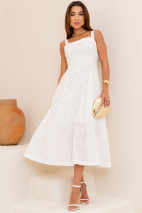 Vestido Loren Bordado Com Alça, Bolso e Zíper - Branco