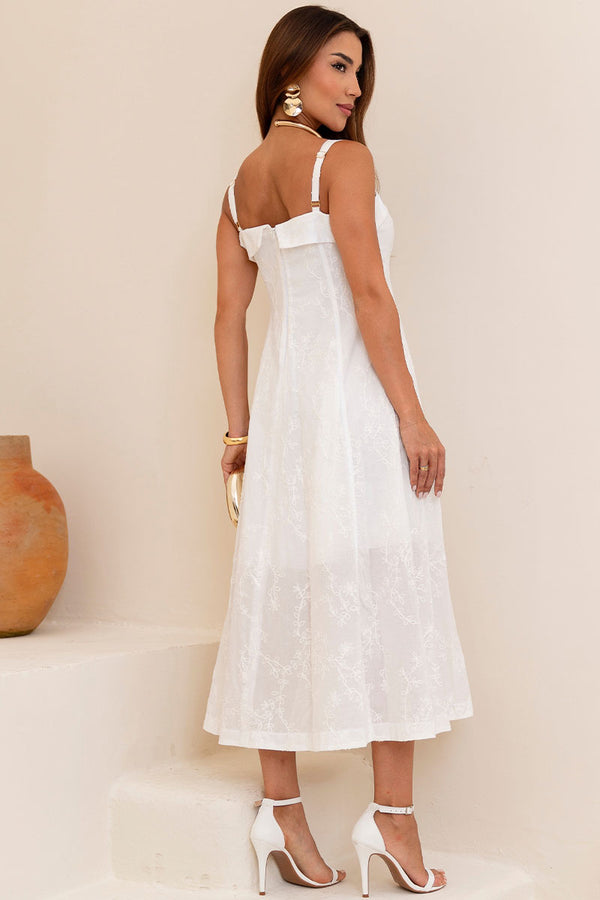 Vestido Loren Bordado Com Alça, Bolso e Zíper - Branco