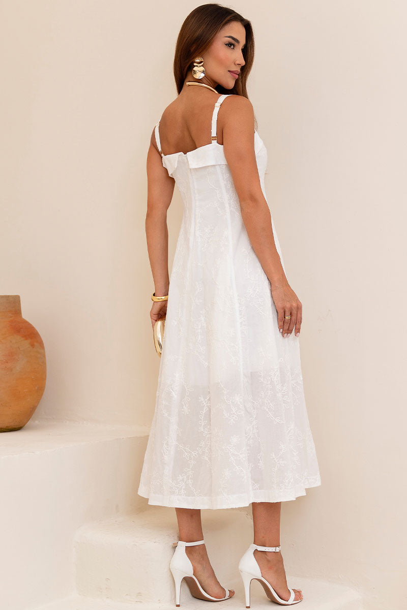 Vestido Loren Bordado Com Alça, Bolso e Zíper - Branco