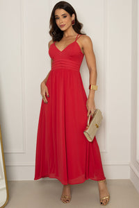 Vestido Antonella Midi Liso Com Zíper nas Costas - Vermelho