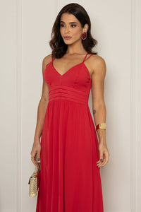 Vestido Antonella Midi Liso Com Zíper nas Costas - Vermelho