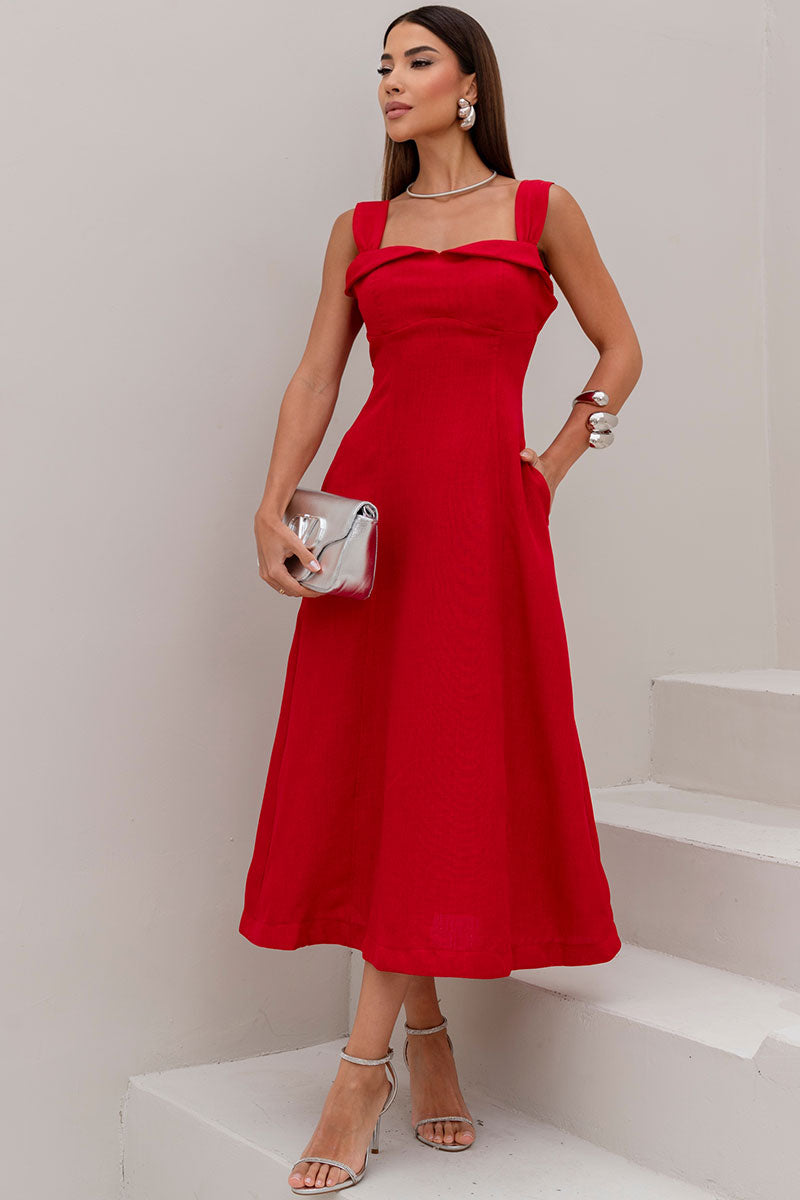 Vestido Francisca Midi Com Alça Larga - Vermelho