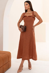 Vestido Francisca Midi Com Alça Larga - Marrom