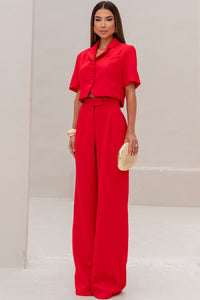 Calça Selena Alfaiataria Com Bolso Frente - Vermelho