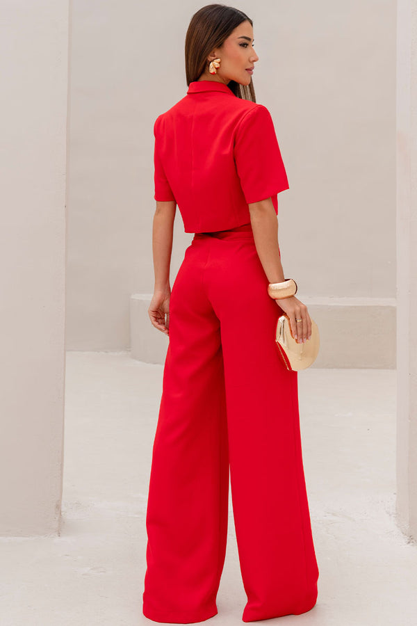 Calça Selena Alfaiataria Com Bolso Frente - Vermelho