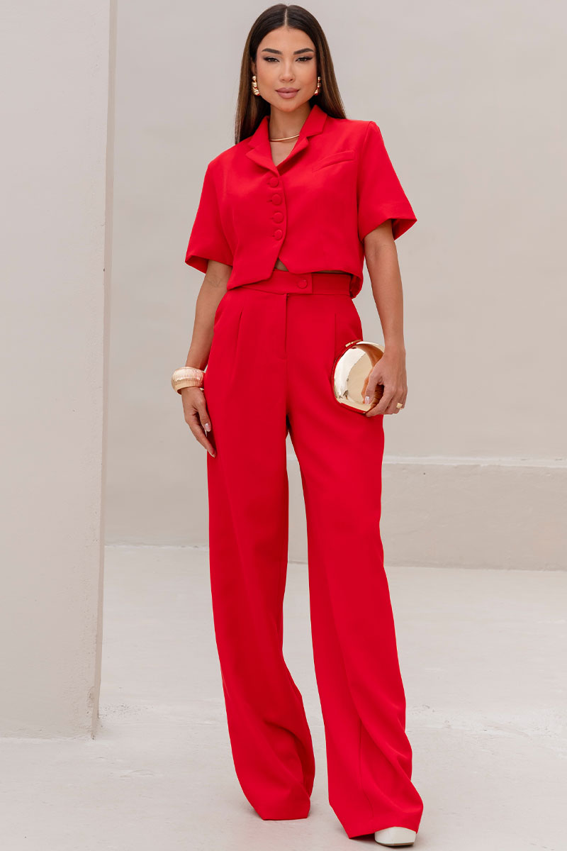 Calça Selena Alfaiataria Com Bolso Frente - Vermelho