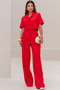 Calça Selena Alfaiataria Com Bolso Frente - Vermelho