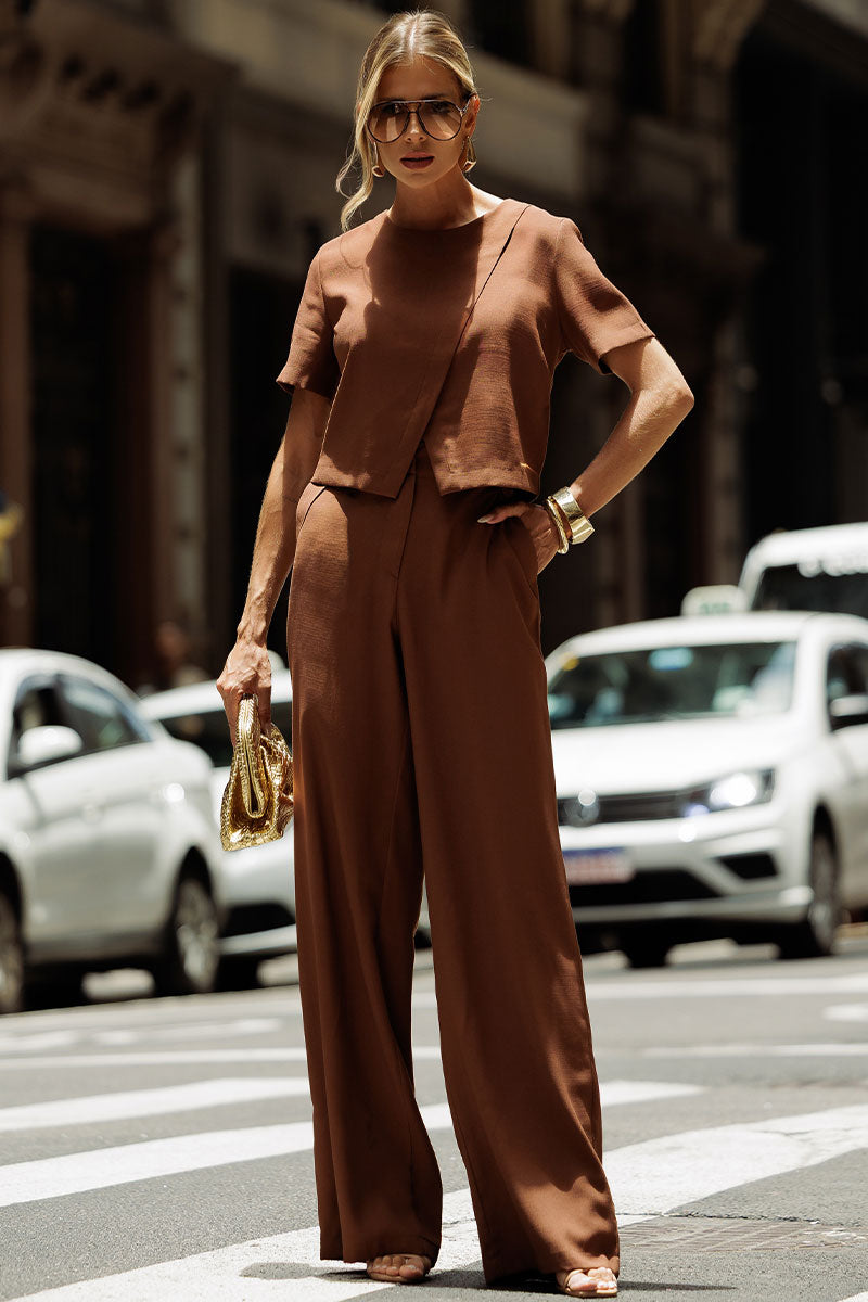 Calca Graça Alfaiataria Com Botões Marrom