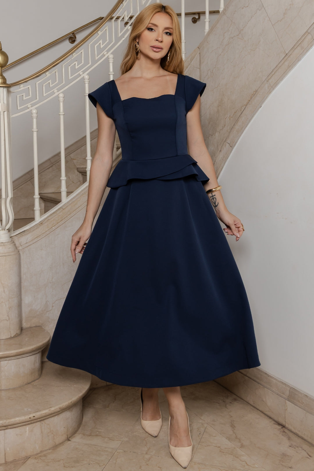 Vestido Perola Midi - Azul Marinho