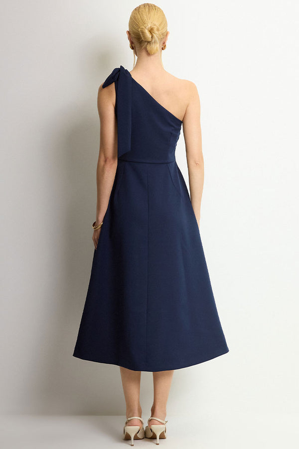 Vestido Safira Um Ombro Só - Azul Marinho