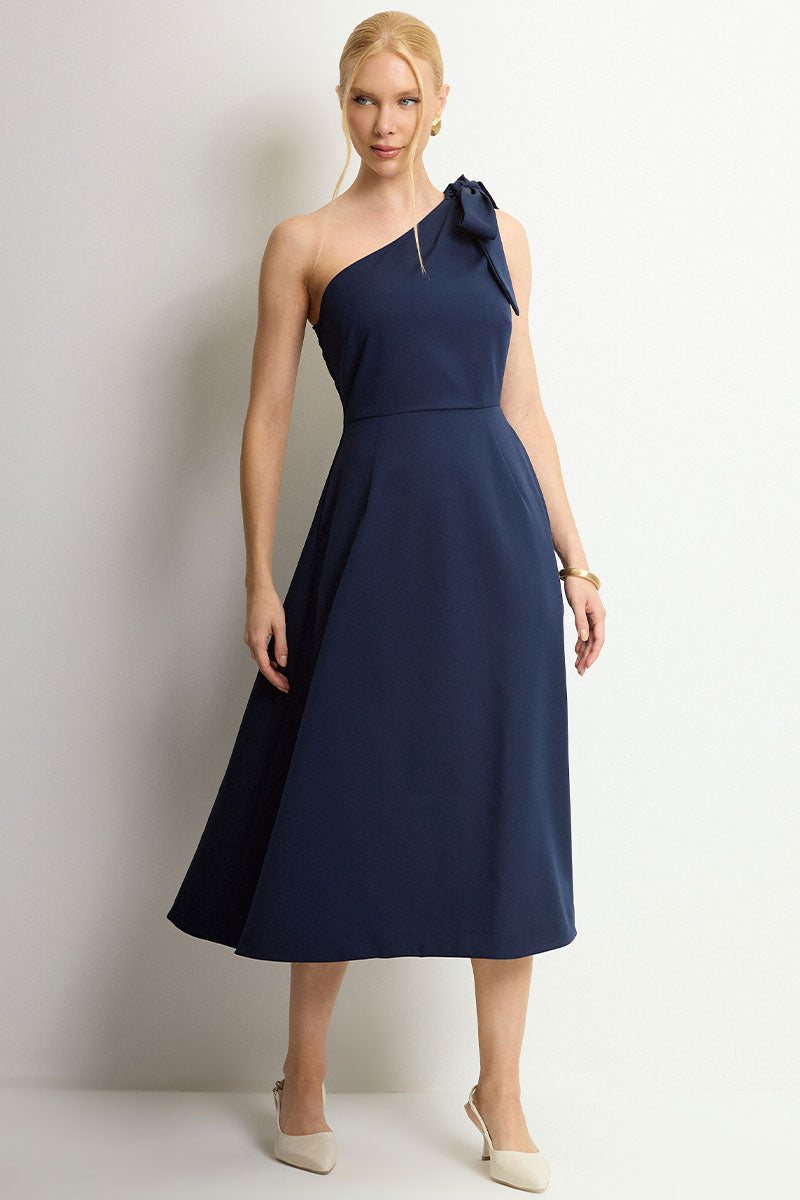 Vestido Safira Um Ombro Só - Azul Marinho