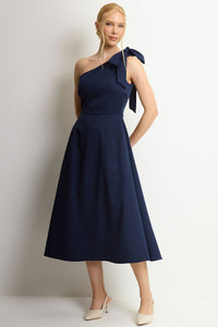Vestido Safira Um Ombro Só - Azul Marinho