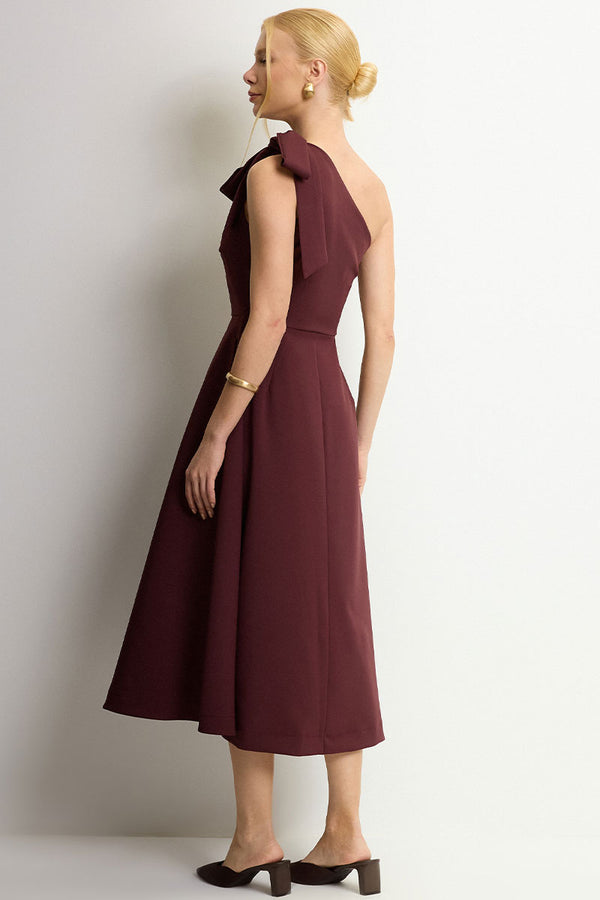 Vestido Safira Um Ombro Só - Vinho