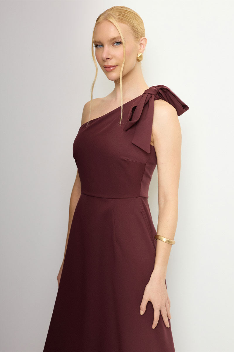 Vestido Safira Um Ombro Só - Vinho