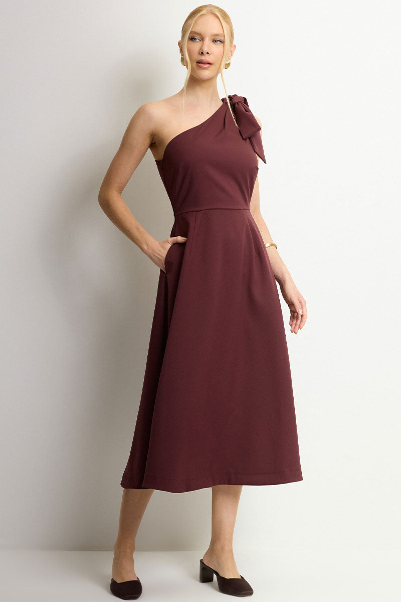 Vestido Safira Um Ombro Só - Vinho