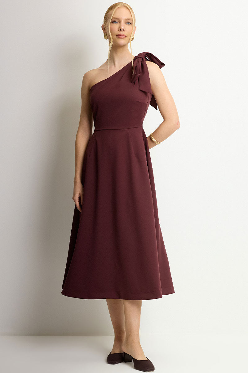 Vestido Safira Um Ombro Só - Vinho