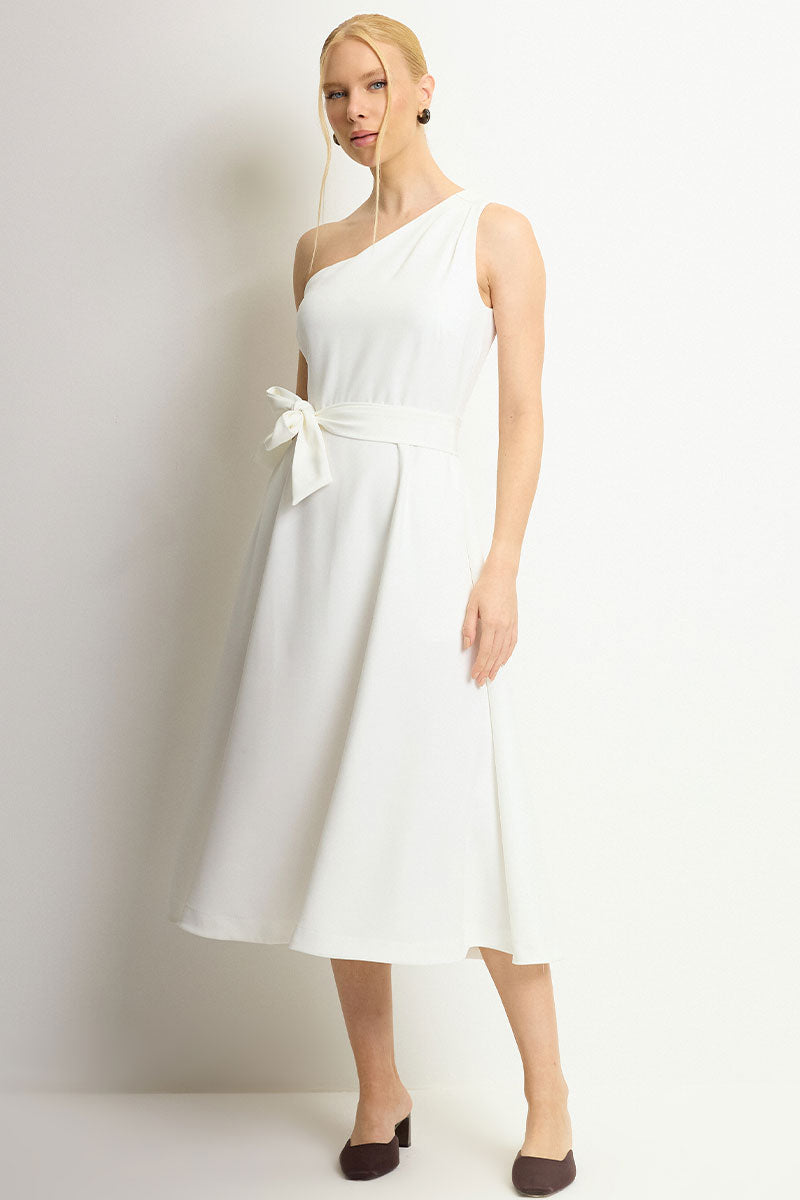 Vestido Safira Um Ombro Só - Off White