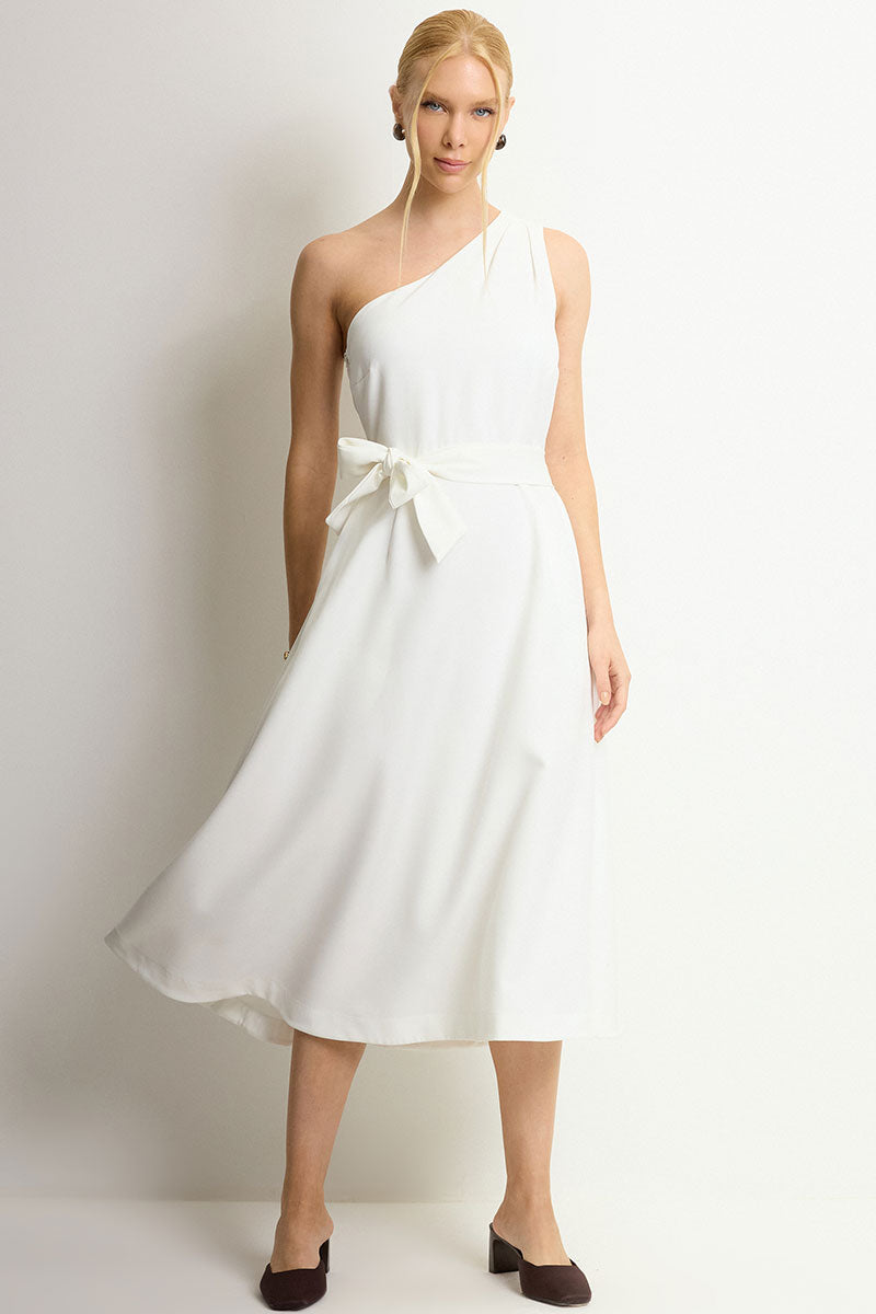 Vestido Safira Um Ombro Só - Off White