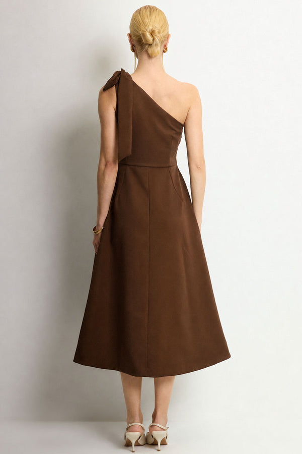 Vestido Safira Um Ombro Só - Marrom