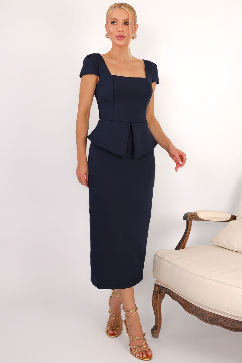 Vestido Mavie Tubinho Peplum - Azul Marinho