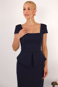 Vestido Mavie Tubinho Peplum - Azul Marinho
