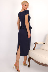 Vestido Mavie Tubinho Peplum - Azul Marinho