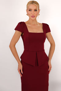Vestido Mavie Tubinho Peplum - Vinho