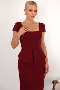 Vestido Mavie Tubinho Peplum - Vinho