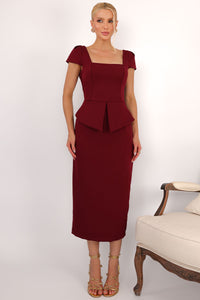 Vestido Mavie Tubinho Peplum - Vinho