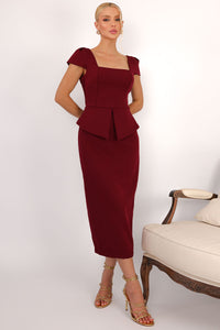 Vestido Mavie Tubinho Peplum - Vinho
