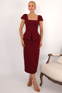 Vestido Mavie Tubinho Peplum - Vinho