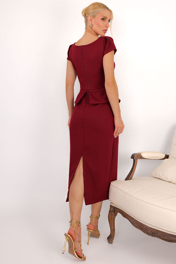 Vestido Mavie Tubinho Peplum - Vinho