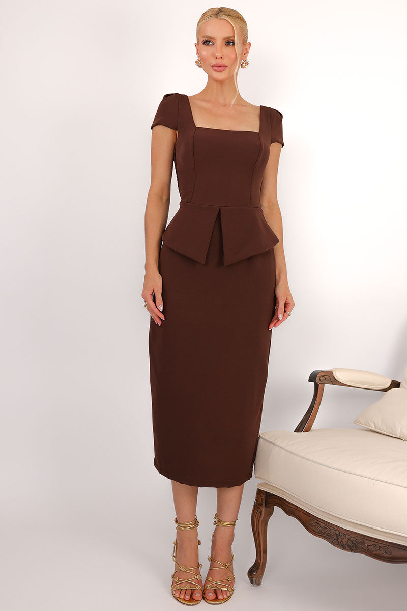 Vestido Mavie Tubinho Peplum - Marrom