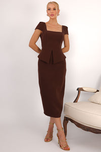 Vestido Mavie Tubinho Peplum - Marrom