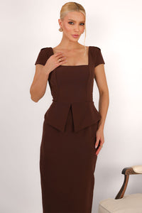 Vestido Mavie Tubinho Peplum - Marrom