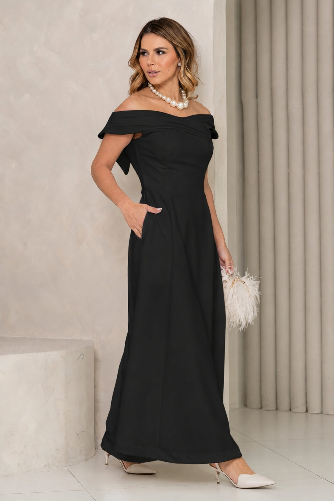 Vestido Miriam Midi Ombro a Ombro - Preto