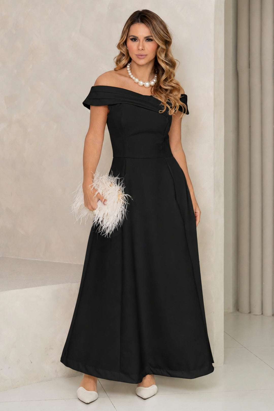 Vestido Miriam Midi Ombro a Ombro - Preto
