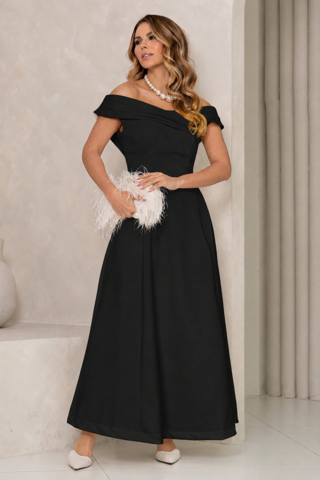 Vestido Miriam Midi Ombro a Ombro - Preto