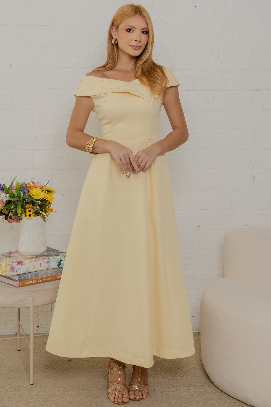 Vestido Miriam Midi Ombro a Ombro - Amarelo